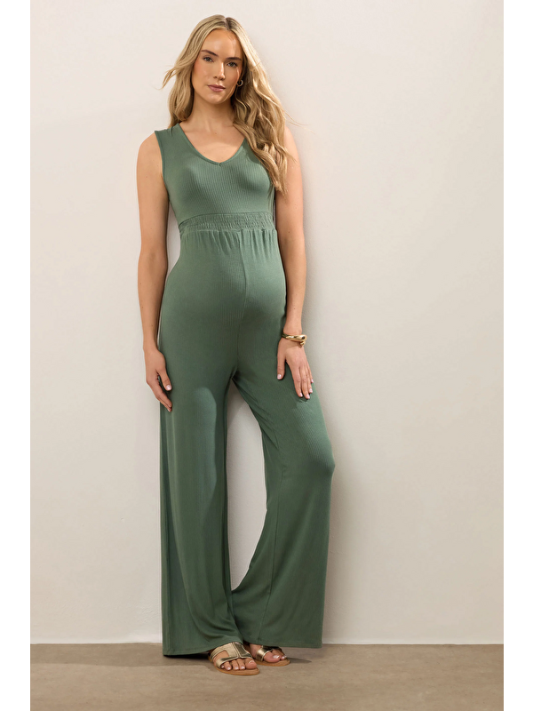 Stil Diva Büyük Beden Fitilli Kumaştan Beli Lastikli Sırt Detaylı Paçası Uzun Tulum 198140