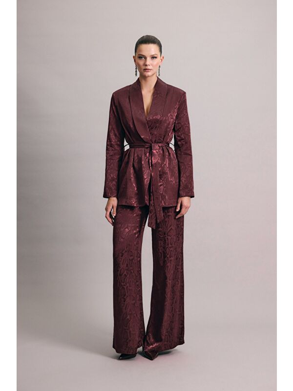 SATEEN Yılan Desenli Pantolon - Bordo
