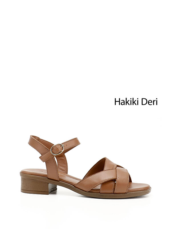 GÖNDERİ(R) Kadın TABA Kısa Kalın Topuklu Hakiki Deri Sandalet