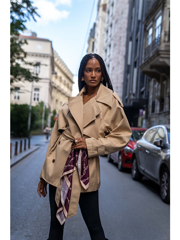 Mai Collection Tyra Camel Kemerli Kısa Trençkot