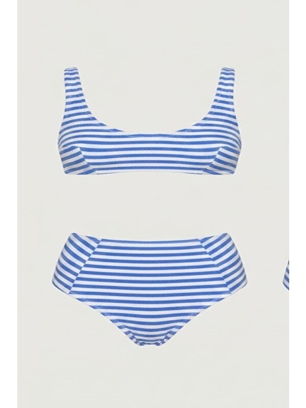 C&City Yüksek Bel Straplez Bikini Takım 3225 Mavi/Beyaz