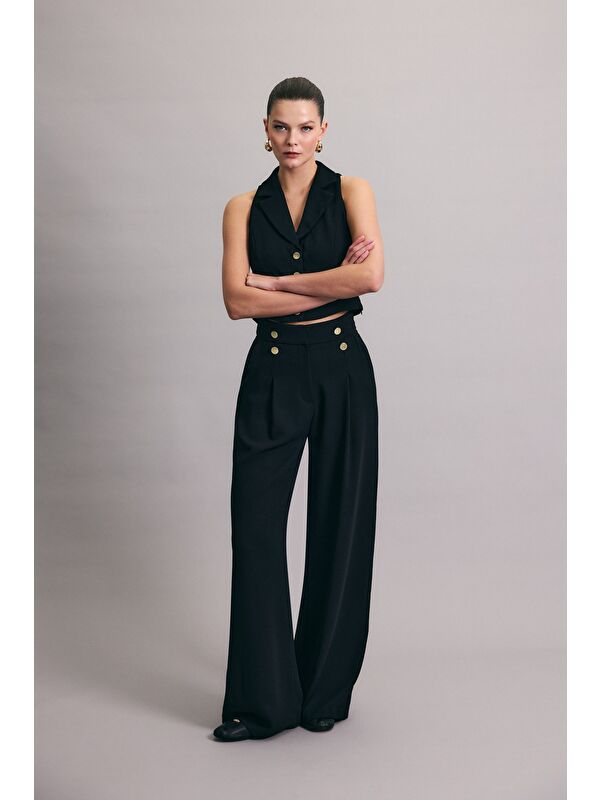 SATEEN Eva Krep Pantolon - Siyah