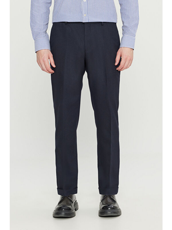 Altınyıldız Classics Erkek Lacivert Slim Fit Dar Kesim Gizli Lasiktli Yan Cepli Esnek Klasik Pantolon