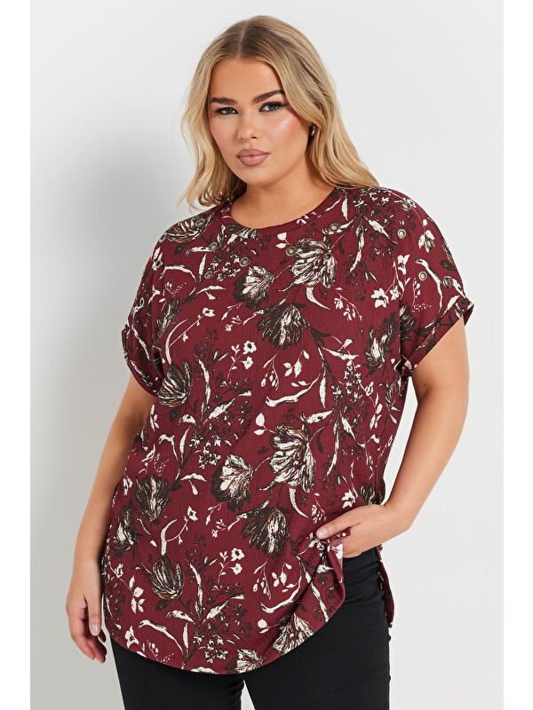 Stil Diva Büyük Beden Kısa Kollu Bisiklet Yaka Baskılı T-shirt 303841