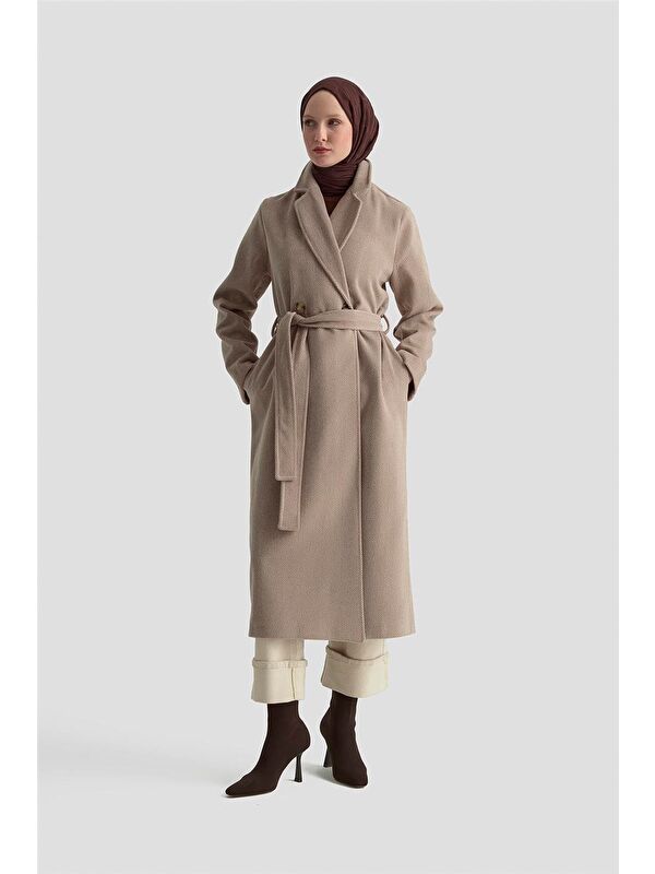 ARMİNE Balıksırtı Desenli Kaban 25Kd1606 Sütlü Kahve