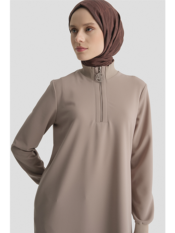 ARMİNE Fermuar Detaylı Basic Tunik Vizon