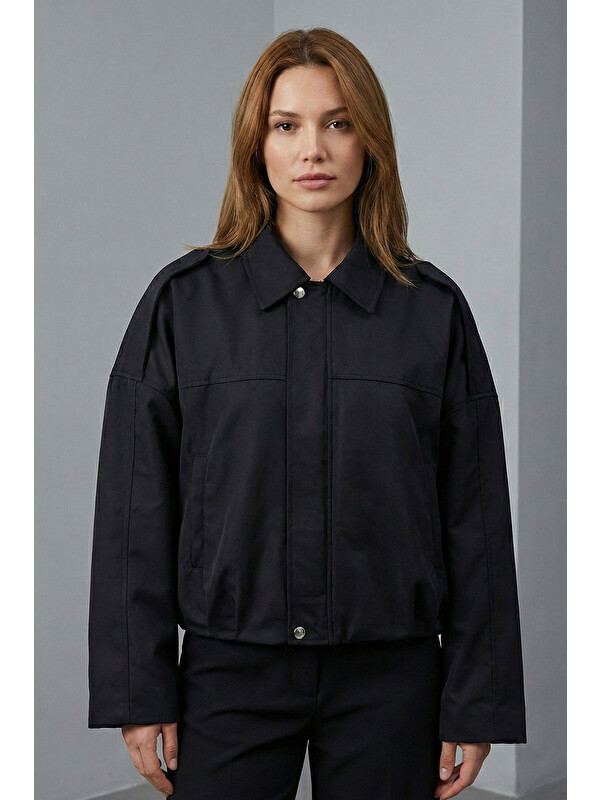 Bigdart Kadın Oversize Kısa Ceket 0732 - Siyah