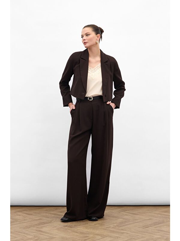 SATEEN Luna Krep Pantolon - Kahve