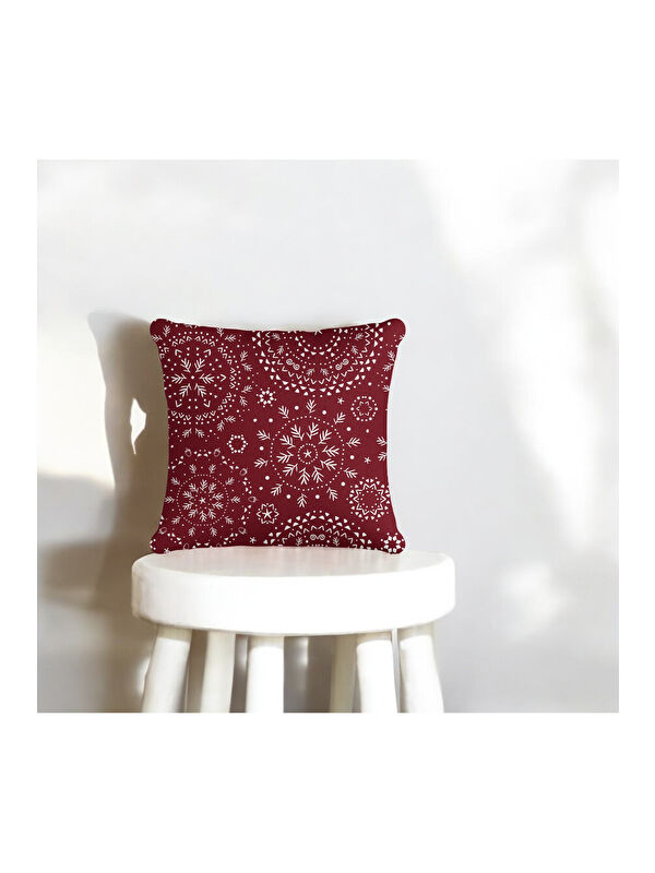 Asdiva Yılbaşı Temalı Kar Tanesi Desenli Dekoratif  Kırlent Kılıfı - Bordo 43x43