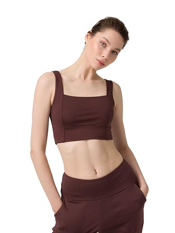 Cottonhill Kahverengi Kare Yaka Crop Top Büstiyer