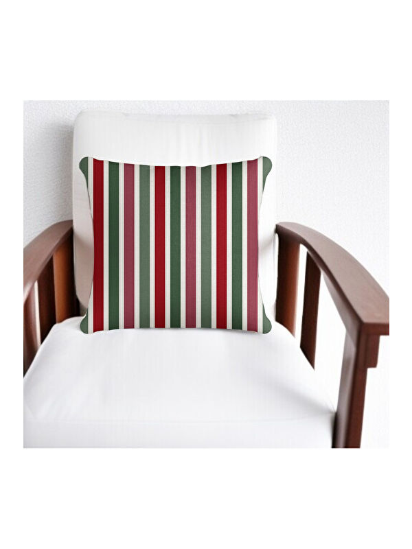 Asdiva Yılbaşı Temalı Yeşil Kırmızı Çubuk Desenli Dekoratif Kırlent Kılıfı  Beyaz-43x43