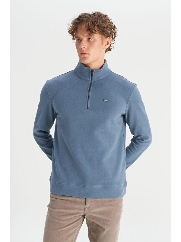 Wrangler Pamuklu Regular Fit Dik Yaka Fermuarlı Selanik Örgü Sweatshirt