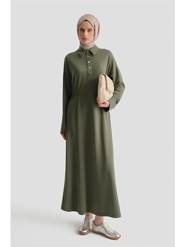 ARMİNE Beli Lastikli Modal Elbise Haki