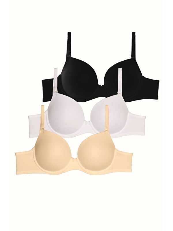 C&City 3'Lü Paket Dolgusuz Yumuşak Kaplı Örme Sütyen C37025 Siyah/Beyaz/Ten