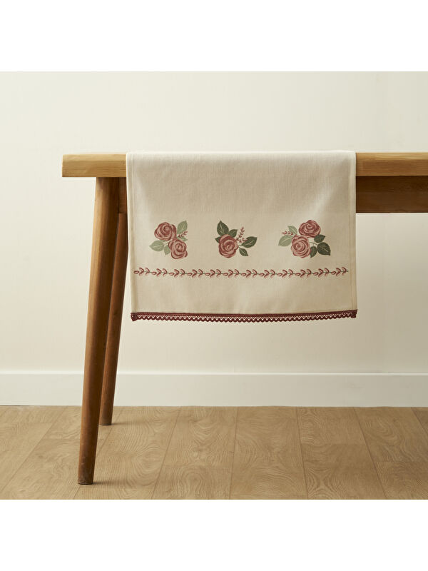 Bella Maison Rose Baskılı Kopanakili Runner Krem (50x150 cm)