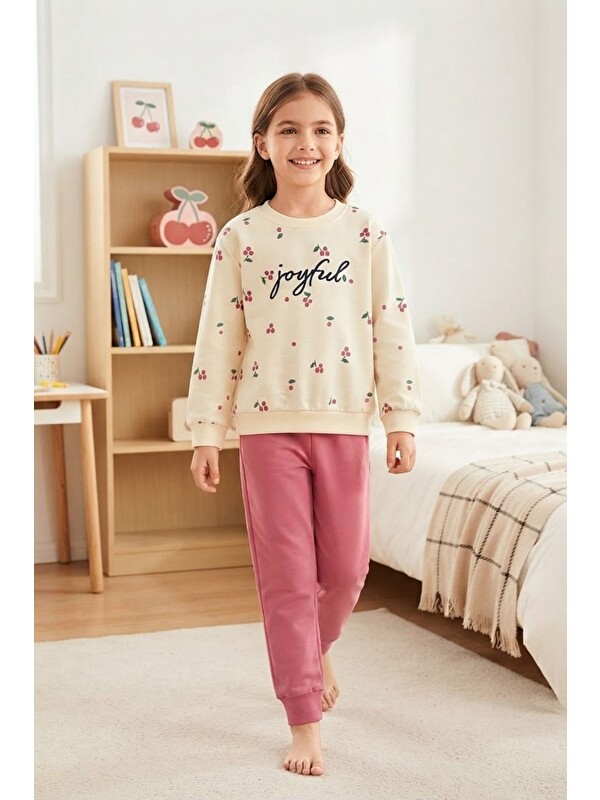 Pina Kids Kız Çocuk Kirazlı Desenli Okul Günlük Eşofman Takımı ESF7034