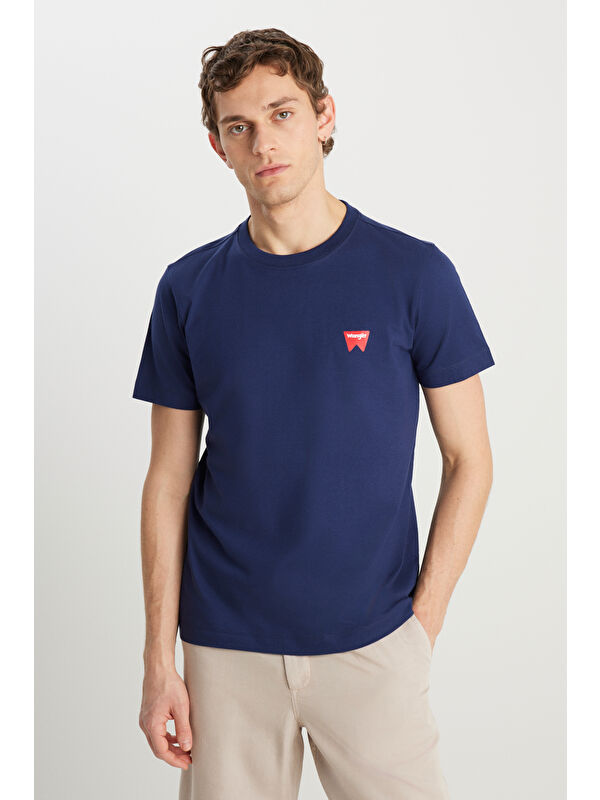 Wrangler %100 Pamuk Regular Fit Bisiklet Yaka Minimal Logo Lacivert Tişört