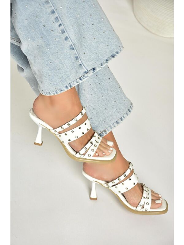 Beyaz Kadın Topuklu Terlik U5182804 - Görsel 2