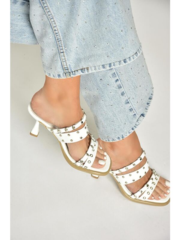 Beyaz Kadın Topuklu Terlik U5182804 - Görsel 3