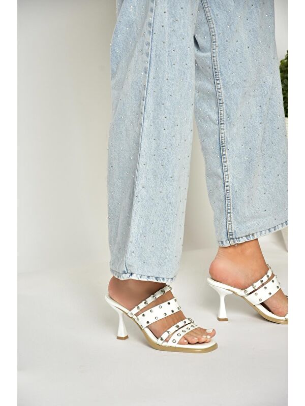 Beyaz Kadın Topuklu Terlik U5182804 - Görsel 5