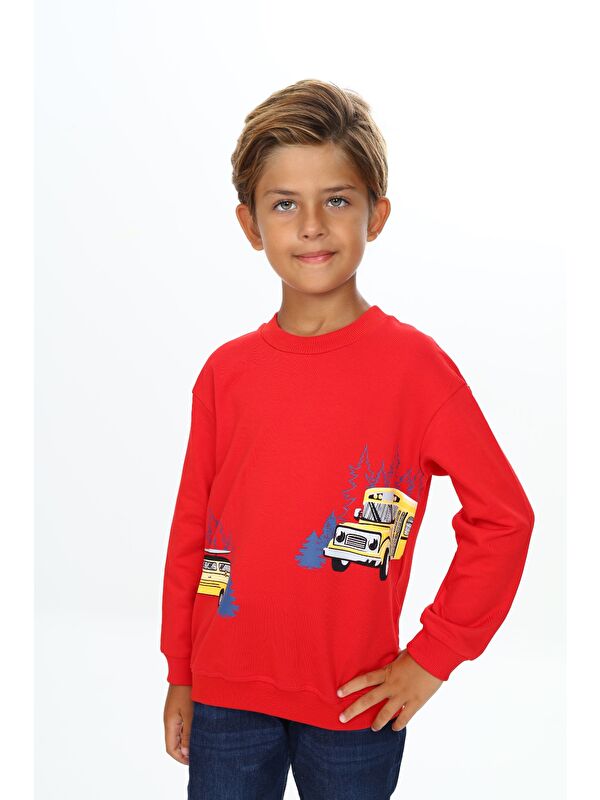 Toontoykids Erkek Çocuk Relax Fit Bisiklet Yaka Hafif Düşük Omuz Baskılı Sweatshirt - 2 İplik