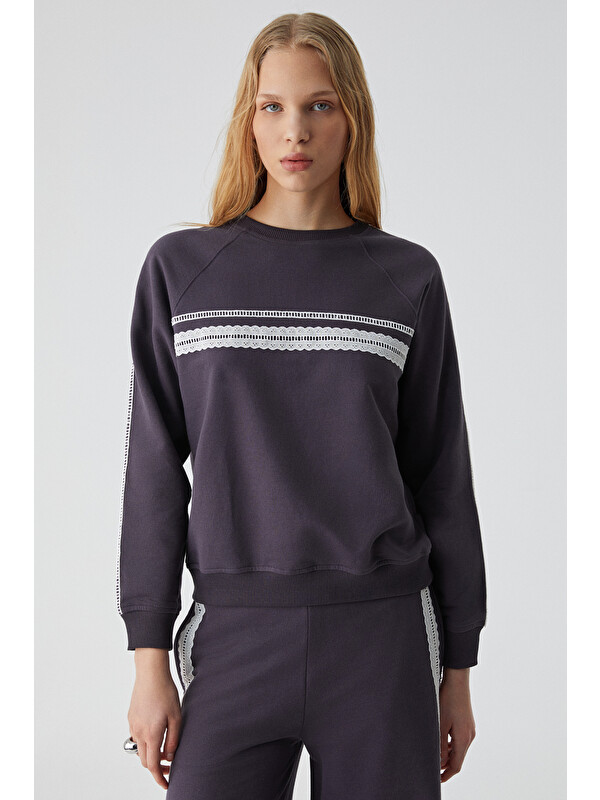 ETHIQUET JINX Kadın %100 Pamuk Kapüşonlu Fermuarlı MOR Sweatshirt