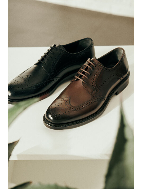 Erkek Siyah %100 Deri Rahat Taban Klasik Ayakkabı - Görsel 4