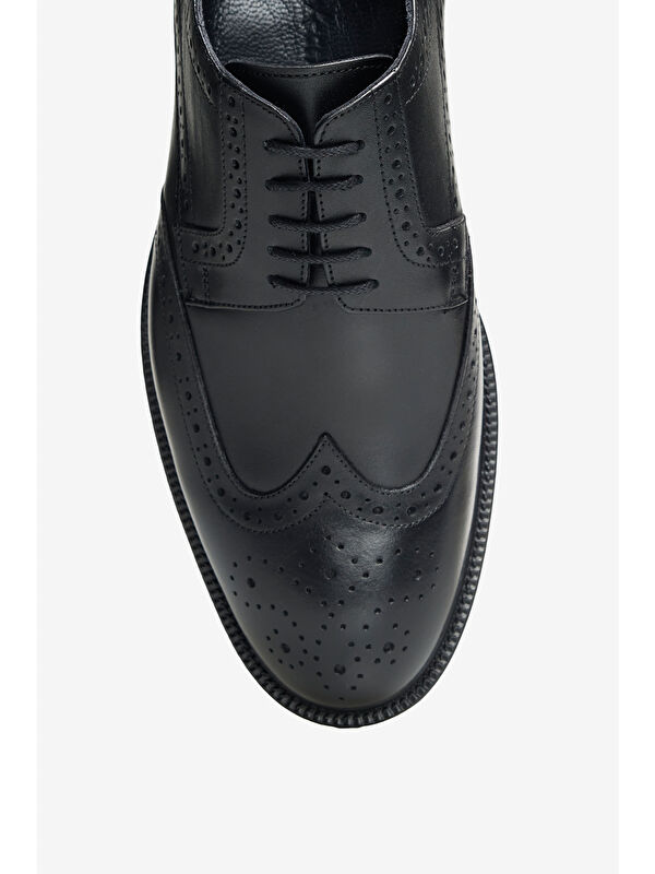 Erkek Siyah %100 Deri Rahat Taban Klasik Ayakkabı - Görsel 5