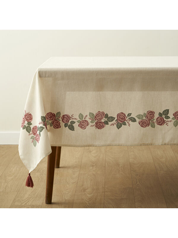 Bella Maison Rose Baskılı Masa Örtüsü Krem (150x250 cm)