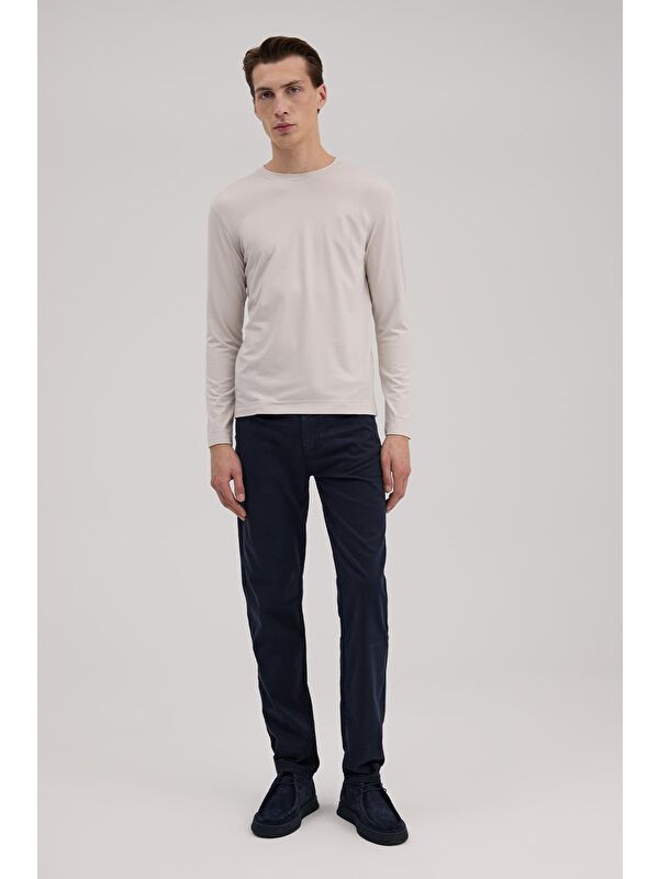 JAKAMEN Gri Slim Fit Bisiklet Yaka Rayon Uzun Kollu Basic T-Shirt