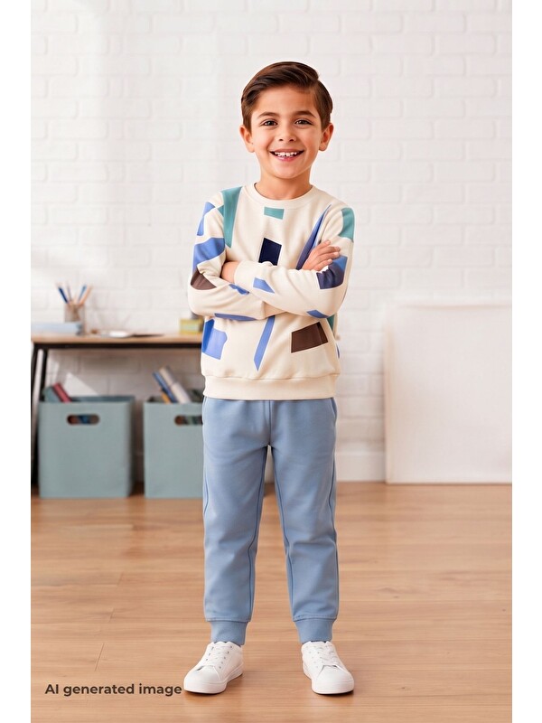 Pina Kids Erkek Çocuk Geometrik Desenli Okul Günlük Eşofman Takımı ESF7038