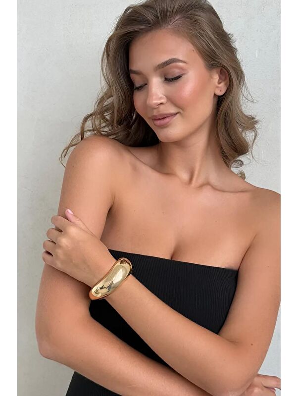 New Obsessions Kubbe Model Parlak Gold Cuff Bileklik