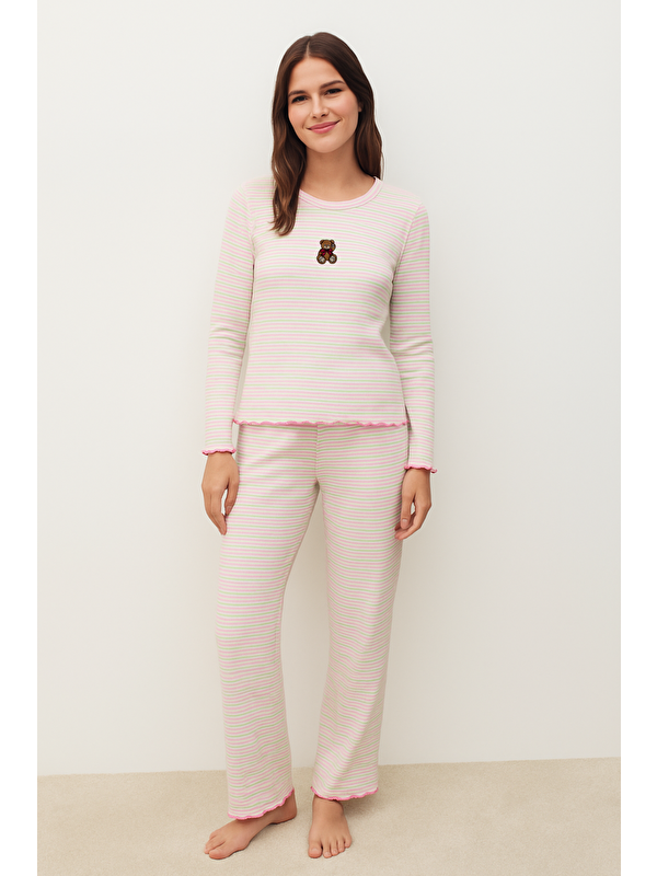 Katia And Bony Kadın Teddy Desenli Pijama Takımı Ekru