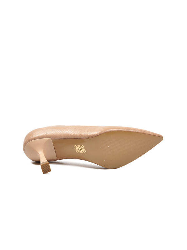 Bej Kırışık Kısa İnce Topuklu Kadın Abiye Ayakkabı 357190 Z - Görsel 6