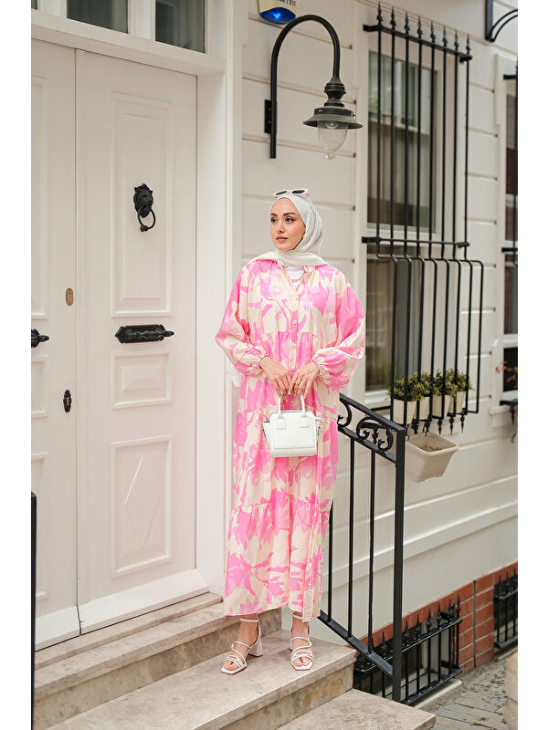 Locco Moda Kadın Karışık Desen Elbise Pembe