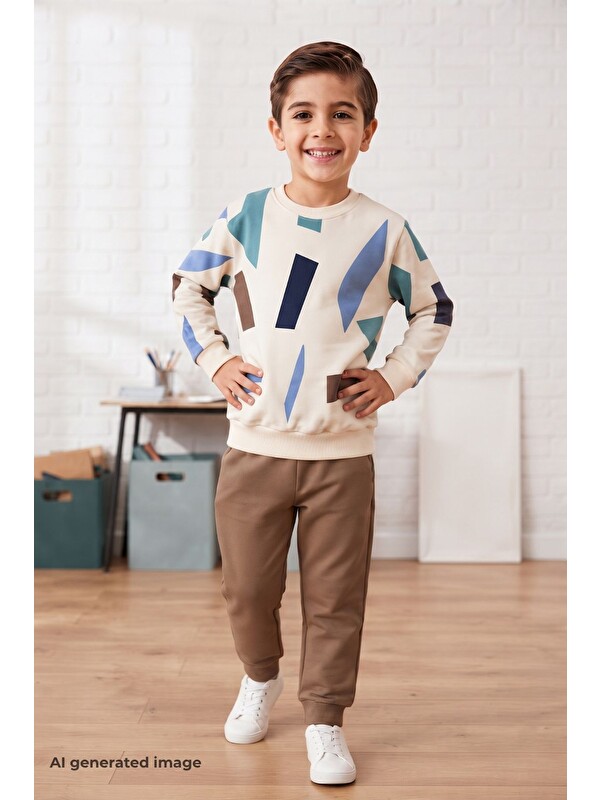 Pina Kids Erkek Çocuk Geometrik Desenli Okul Günlük Eşofman Takımı ESF7038