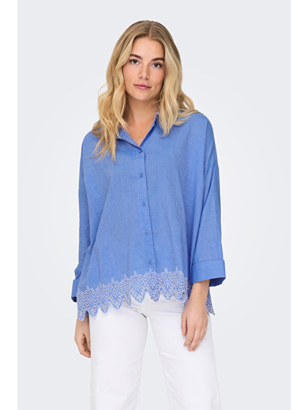 Only Onlgraces % 100 Pamuklu Relaxed Fit Uzun Kollu Kadın Gömlek 15343165