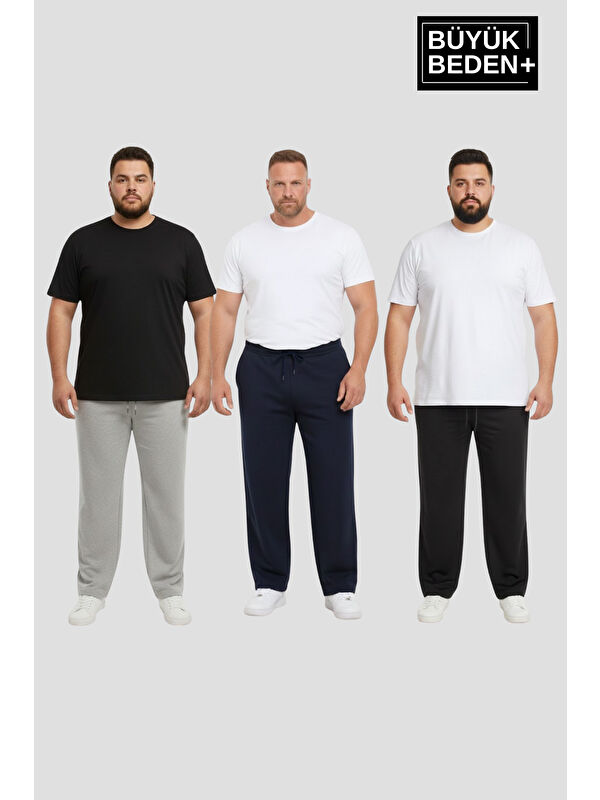 Süperlife Erkek Büyük Beden Paça Reçme İnce Eşofman Altı 3’lü Set – Rahat Kalıp SPR26BEA952+3