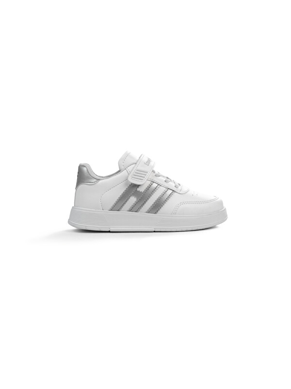 TONNY BLACK Çocuk Unisex Beyaz Gümüş Rahat Kalıp Düz Hafif  Tabanlı Sneaker