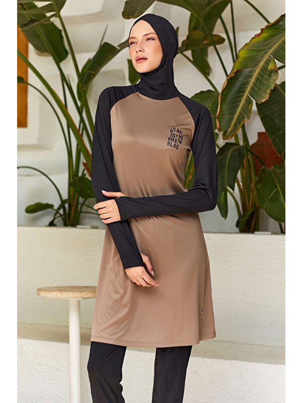 Rozamay Reglan Kol Elastanlı Tam Kapalı Tesettür Mayo 3131 Kahve