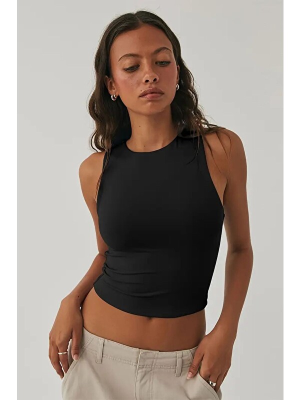 Tarz Cool Kadın Atlet – Düz Basic Crop Kolsuz T-shirt