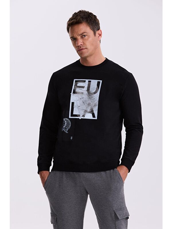 JAKAMEN Siyah Slim Fit Bisiklet Yaka %100 Pamuk Sweatshirt