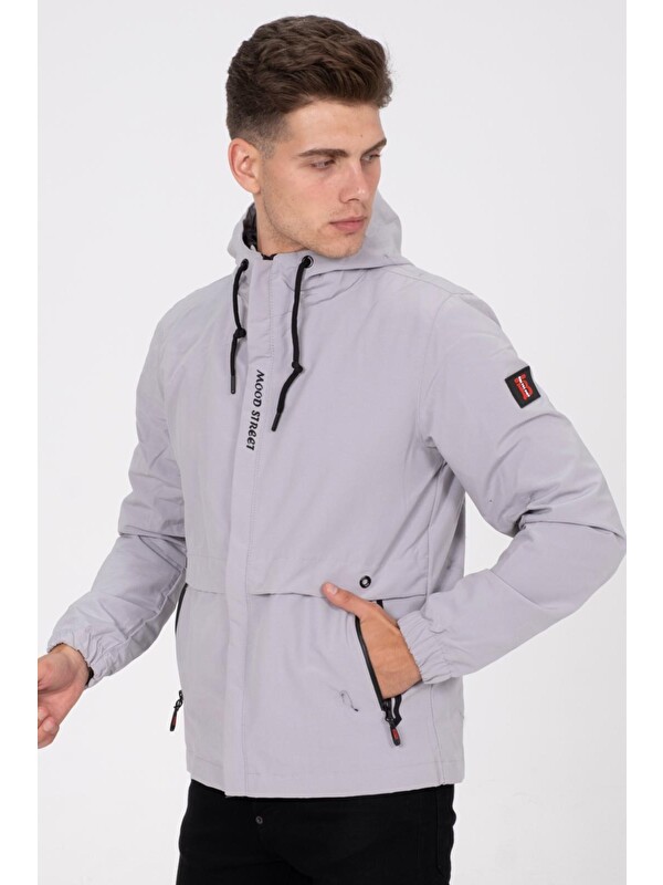 Oksit Mood Street Baskılı Su İtici Slim Fit Erkek Yağmurluk Kapüşonlu Mont