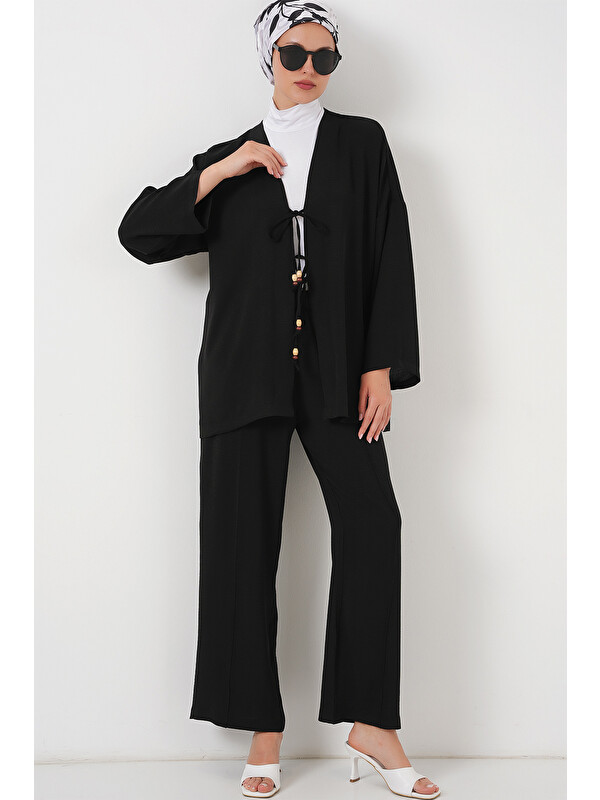 Bigdart Kadın Ayrobin Kimono Pantolon İkili Takım 6739 - Siyah