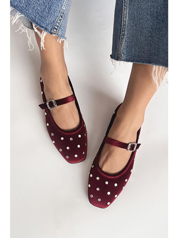 Straswans Azure Kadın Drop Detay Kadife Babet Bordo