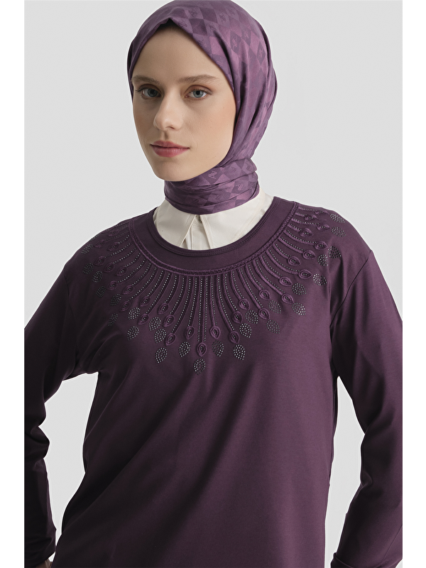 ARMİNE Penye Mürdüm Anne Bluz
