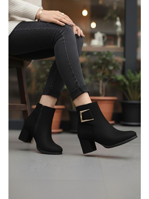 Kadın Atina Tokalı Siyah Süet Kısa Bot - Görsel 2