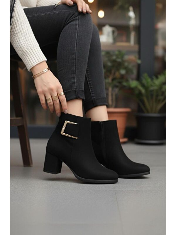 Kadın Atina Tokalı Siyah Süet Kısa Bot - Görsel 3