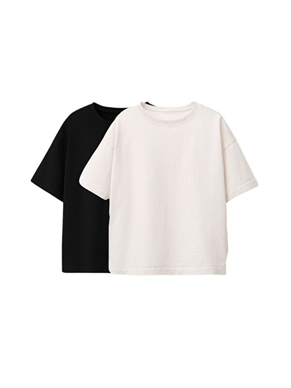 ZUZUNGA Basic 2'Li Unisex Bisiklet Yaka T-Shirt ( Siyah- Beyaz )