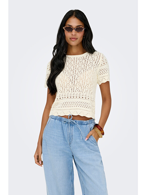Only Onlelke Pamuklu Regular Fit Örme Bisiklet Yaka Kadın Kazak 15370940